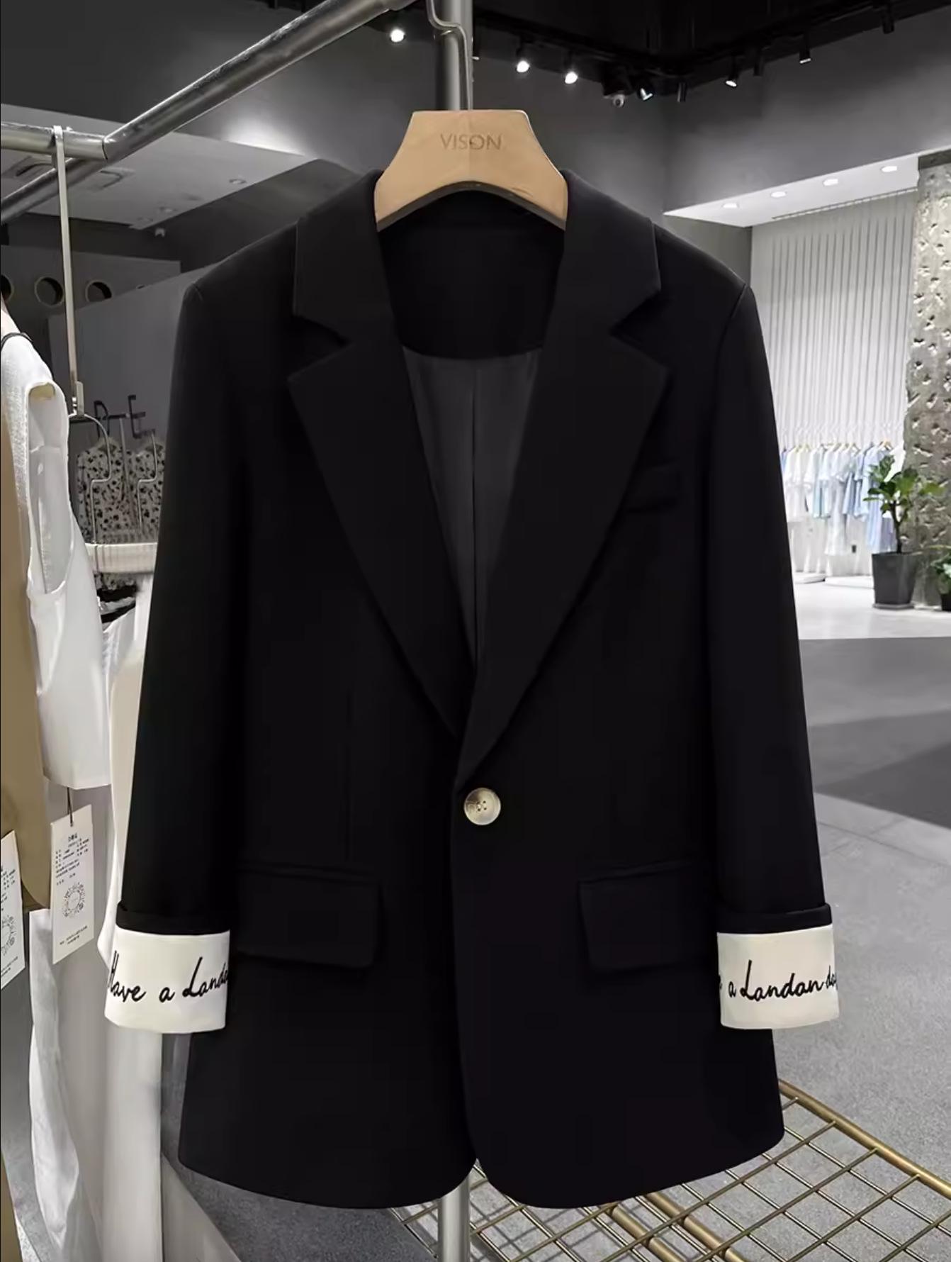 

Женский черный минималистичный блейзер высокого класса с вышивкой - Мода уличного стиля весна/осень 2025 Extra Large чёрный