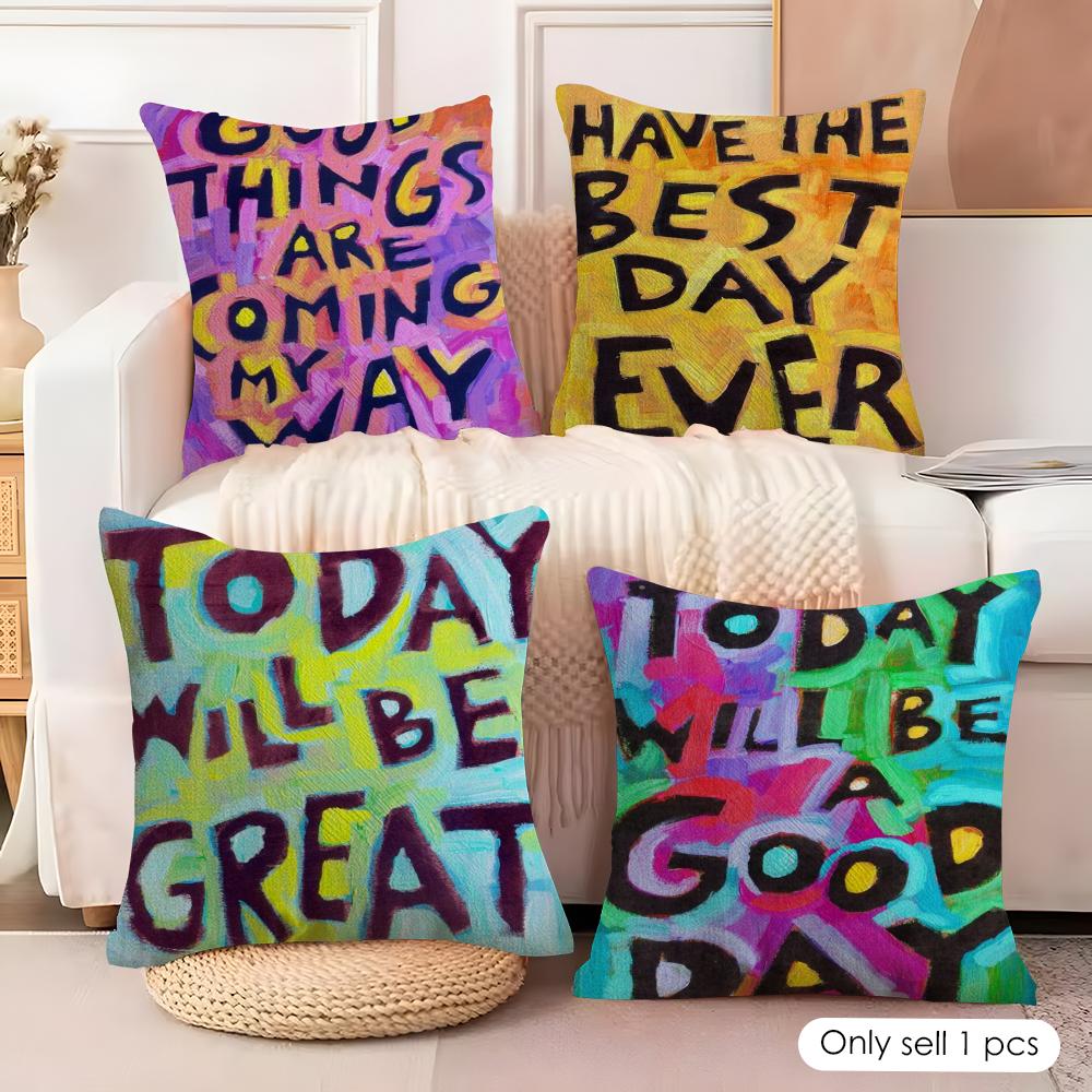 Creative Watercolor Words Cushion Cover Soft Plush Fabric DoubleSided Printed Cushion Covers for All Seasons Modern Home Decor