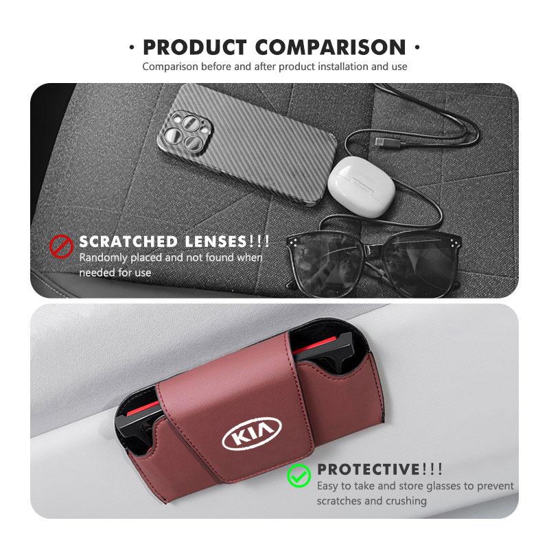 BBDS7 Car Logo Leather Portable Glasses Bag Sunglasses Car Interior Accessories Kia Rio Soul Seltos Forte K5 K3 Niro Sorento Stinger S