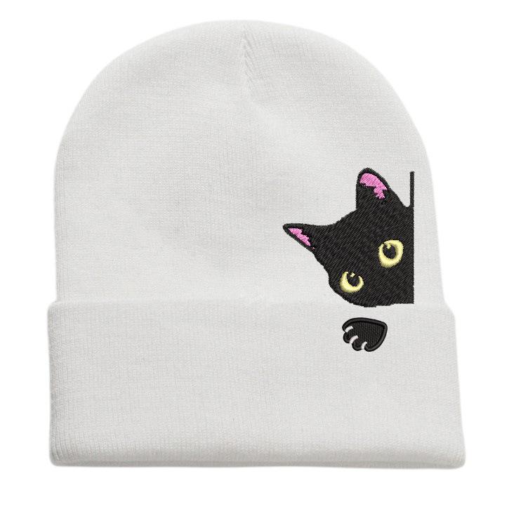 Ladies cute cat embroidered knitted hat autumn and winter warm knitted cover no edge hat