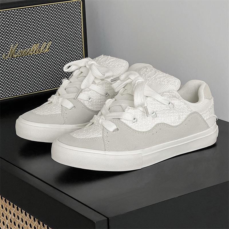 

Корейская версия модной повседневной обуви, мужская летняя новинка, дышащие немецкие тренировочные туфли, ниша для хлеба, универсальные легкие туфли для скейтборда 44 белый