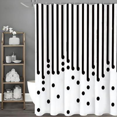 Tenda da doccia Black Line Dot, Tenda da doccia decorativa per bagno, Tenda da doccia impermeabile con ganci