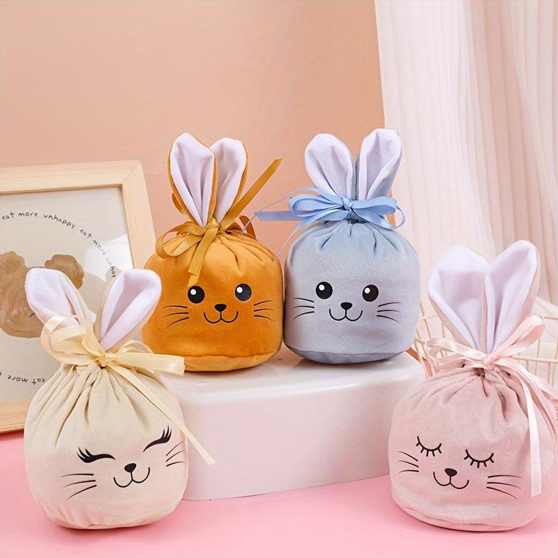 Easter Bunny Drawstring Gift Bags with Bunny Ears for Kids Holiday Party Favor Easter Rabbit Gift Bags and Holiday Decorations