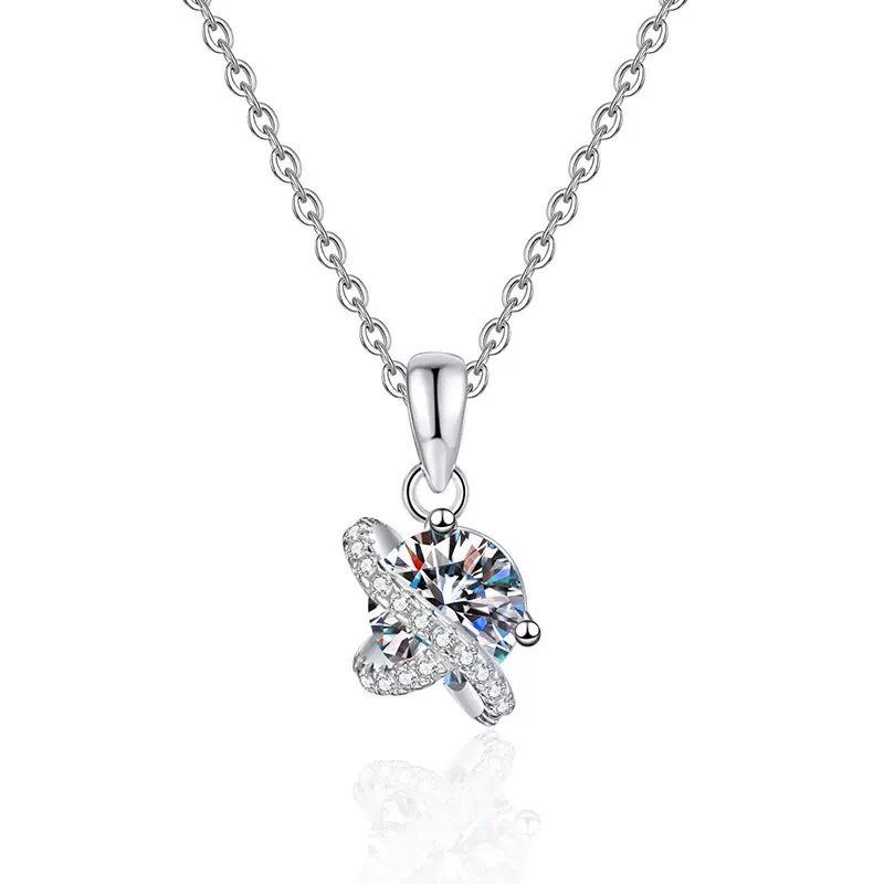Luxury Four-Leaf Clover Windmill Pendant Necklace with Full Diamond Eight Hearts and Arrows Cut for Women