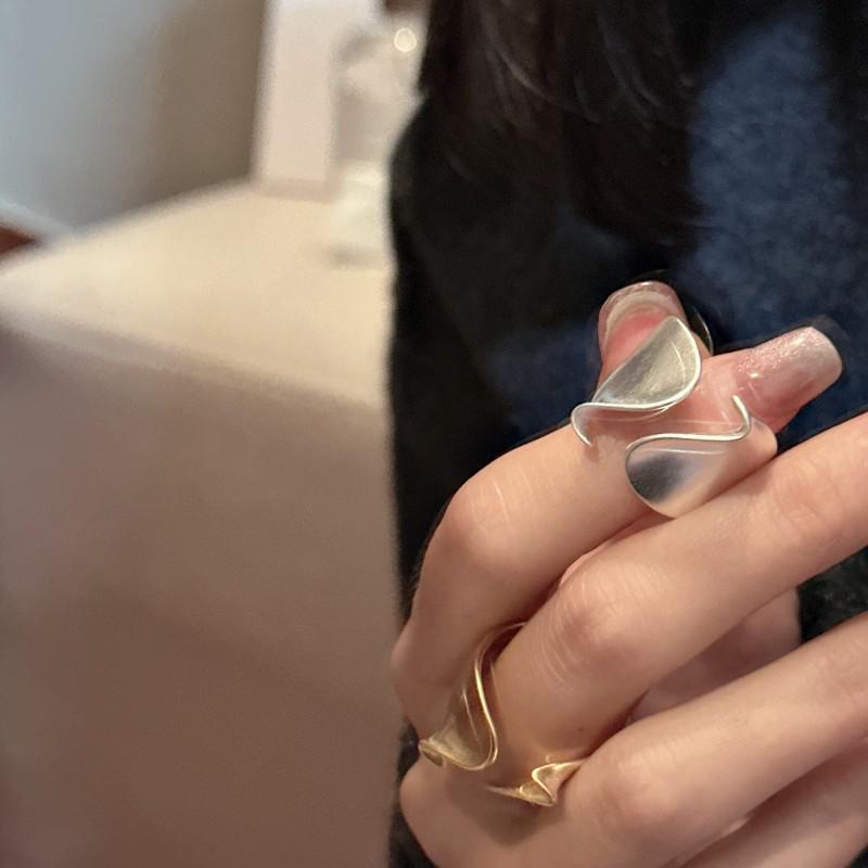 Korean Style S925 Sterling Silver Frosted Pleated Matte Ring