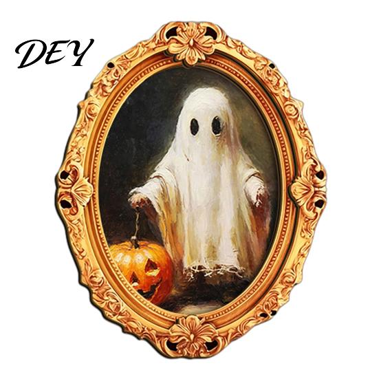 Halloween Refrigerator Magnets Vintage Ghost Fridge Magnet, Retro Gold Frame Decoration Decorative for with Strong Magnetic Adsorption Kitchen Office