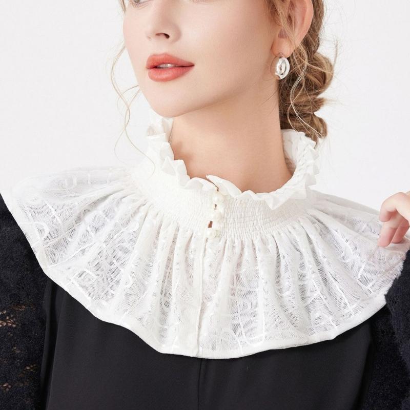 Victorian Ruffle Faux Collar Courtstyle Detachable Collar For Women Dresses Sweater Easy Wear Fashion Neck Accessory