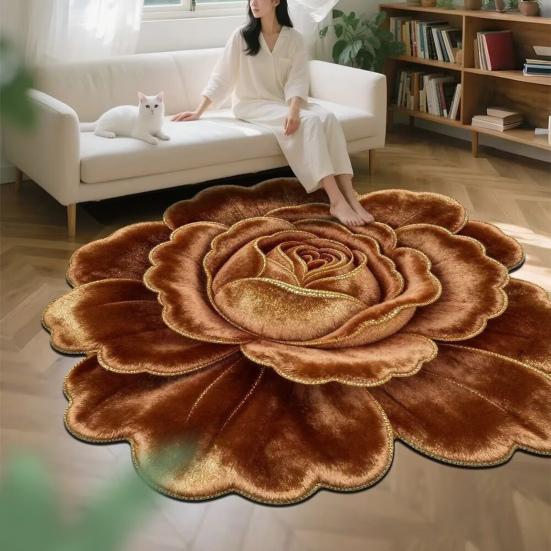Floral Plush Floor Mat 3D Flower Optical Illusion Rugs Non-Slip Water-Absorbent Bath Mat for Bathroom Bedroom Entrance Vanity Area