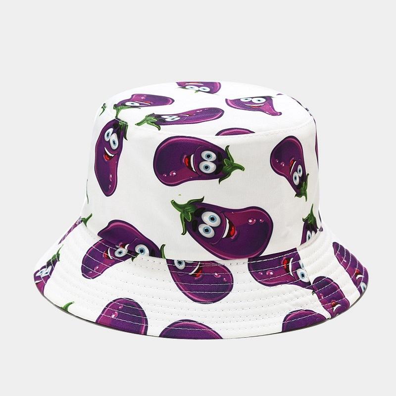 Sombrero de pescador con estampado creativo de vegetales para mujer, sombrero para el sol para exteriores, de verano, versátil