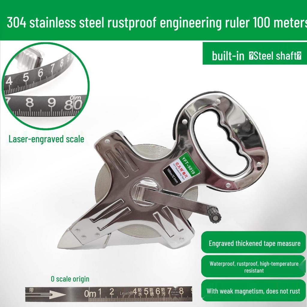 Large Measuring Tape Set: 50m, 30m Steel Tapes and 100m Cloth Tape for Construction, Engineering and Handheld Measurements.