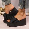 Women’s Bow Accent Peep-Toe Wedge Roman Slide Sandals