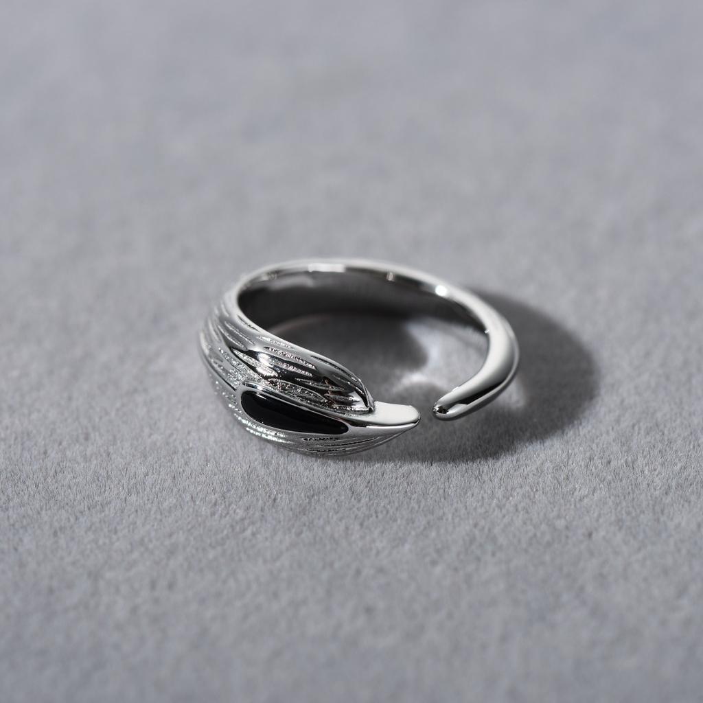 Original Design Creative High-End Metal Inlaid Black Agate Open Ring Trendy Fashion Unique Ring