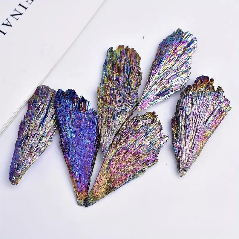 Natural Black Kyanite Specimen Blue Aura Flame Feather Stone with Multicolor for Jewelry Making, Home Decor, Unique Gift
