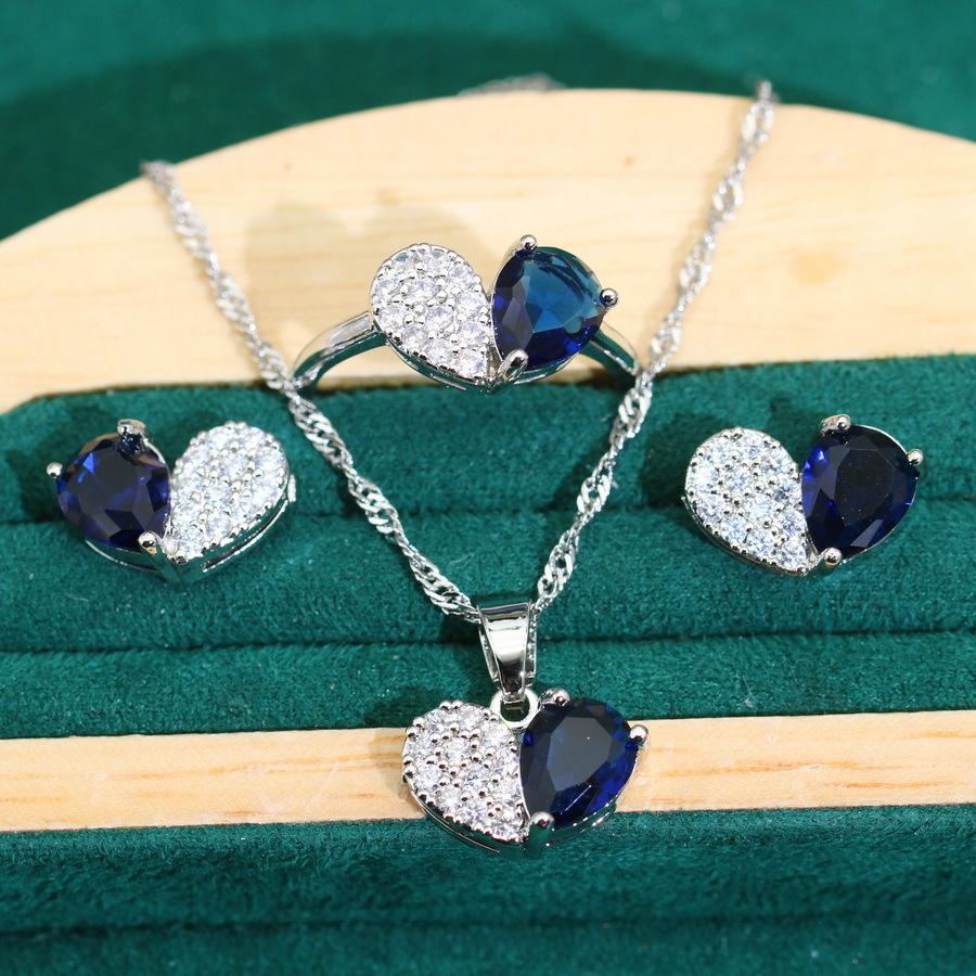 2024 New Zircon Heart Necklace Earrings Earrings