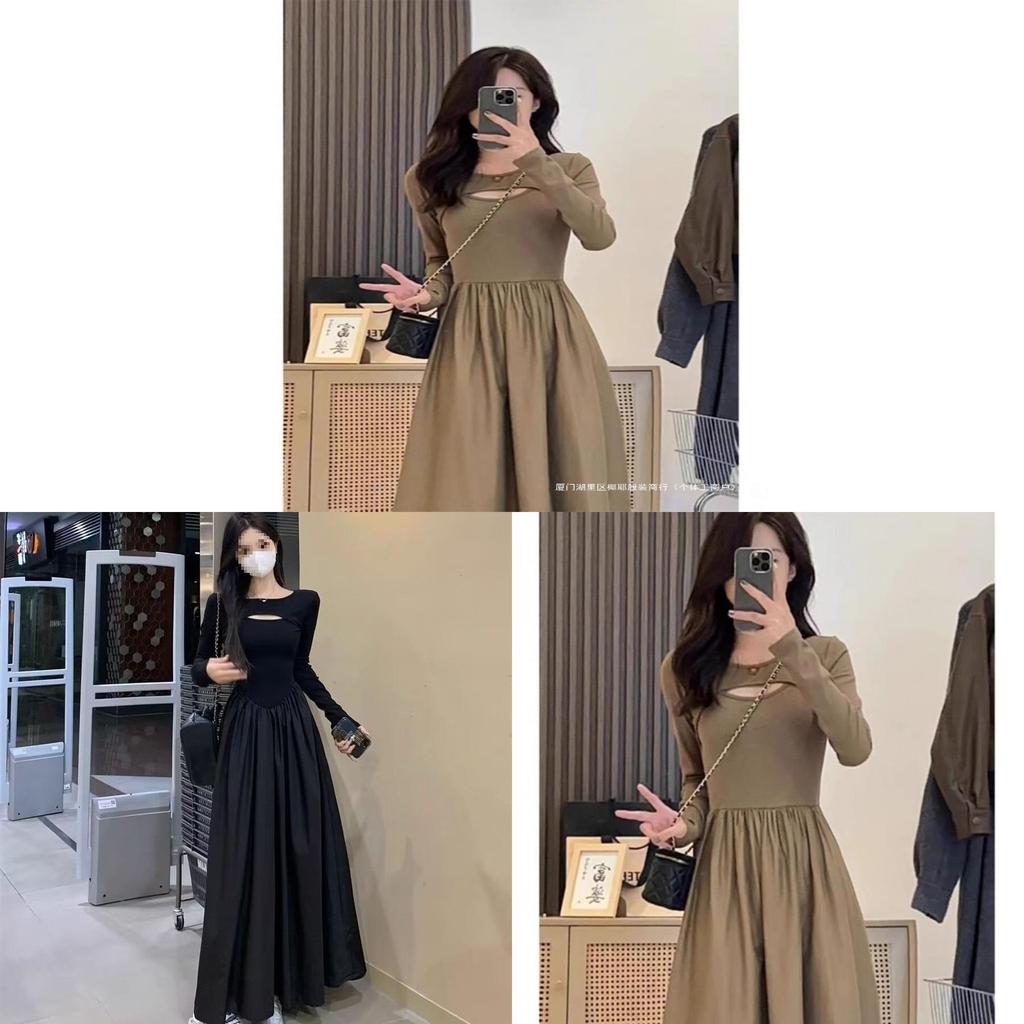 French Style Knit Spliced Long Dress With Hood For Elegant Autumn Women
