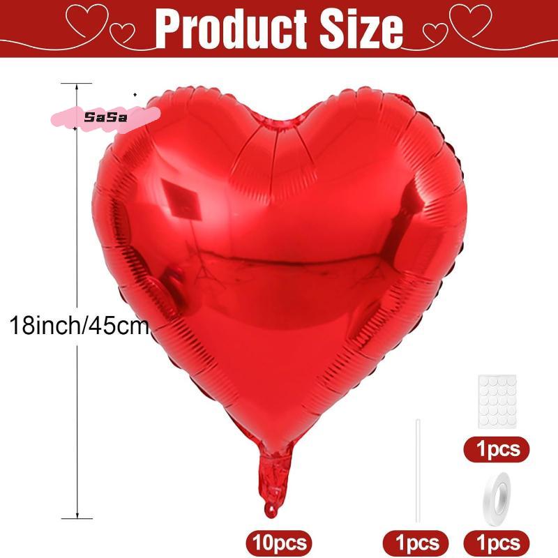 10Pcs 18-Inch Large Red Heart Shaped Foil Balloons for Valentine's Day Wedding Shower Anniversary Engagement Party Decoration