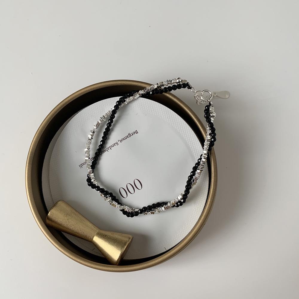 Elegant S925 Silver Black Spinel Double-Layer Bracelet Necklace