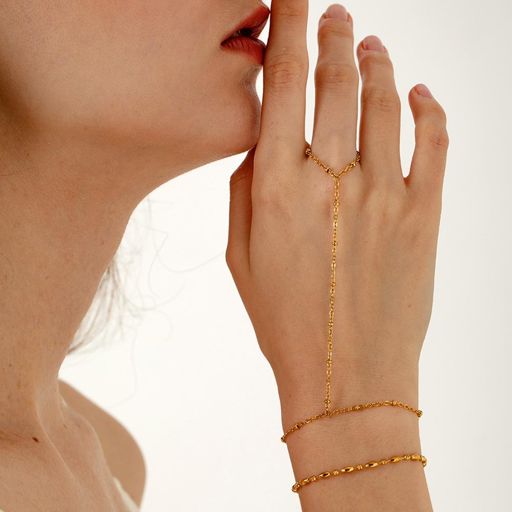 18k Gold Stainless Steel Pvd Gold Bead Chain Pendant Bracelet Finger Ring Bracelet Waterproof and Color Retention Jewelry Gift