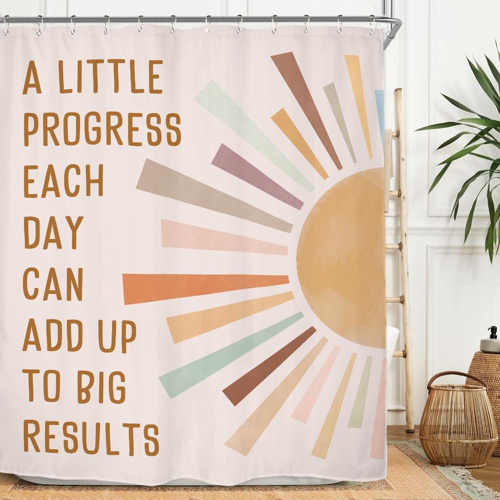 Rust Sun Abstract Shower Curtain Set Simple Medieval Vintage Sunrise Polyester Waterproof Bathroom Curtain With Hook