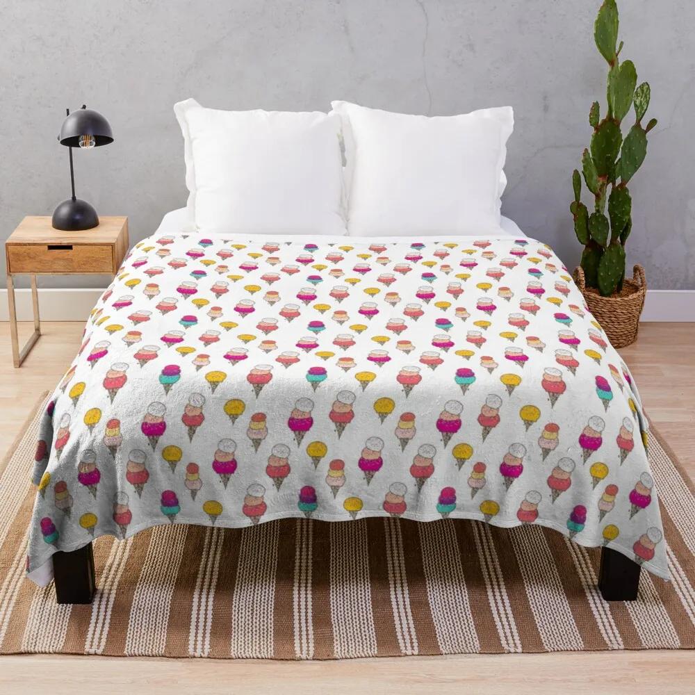 Ice Cream Flannel Throw Blanket King Queen Full Size Colourful Ice Cream For Bed Sofa Couch Blanket Warm Lightweight Super Soft