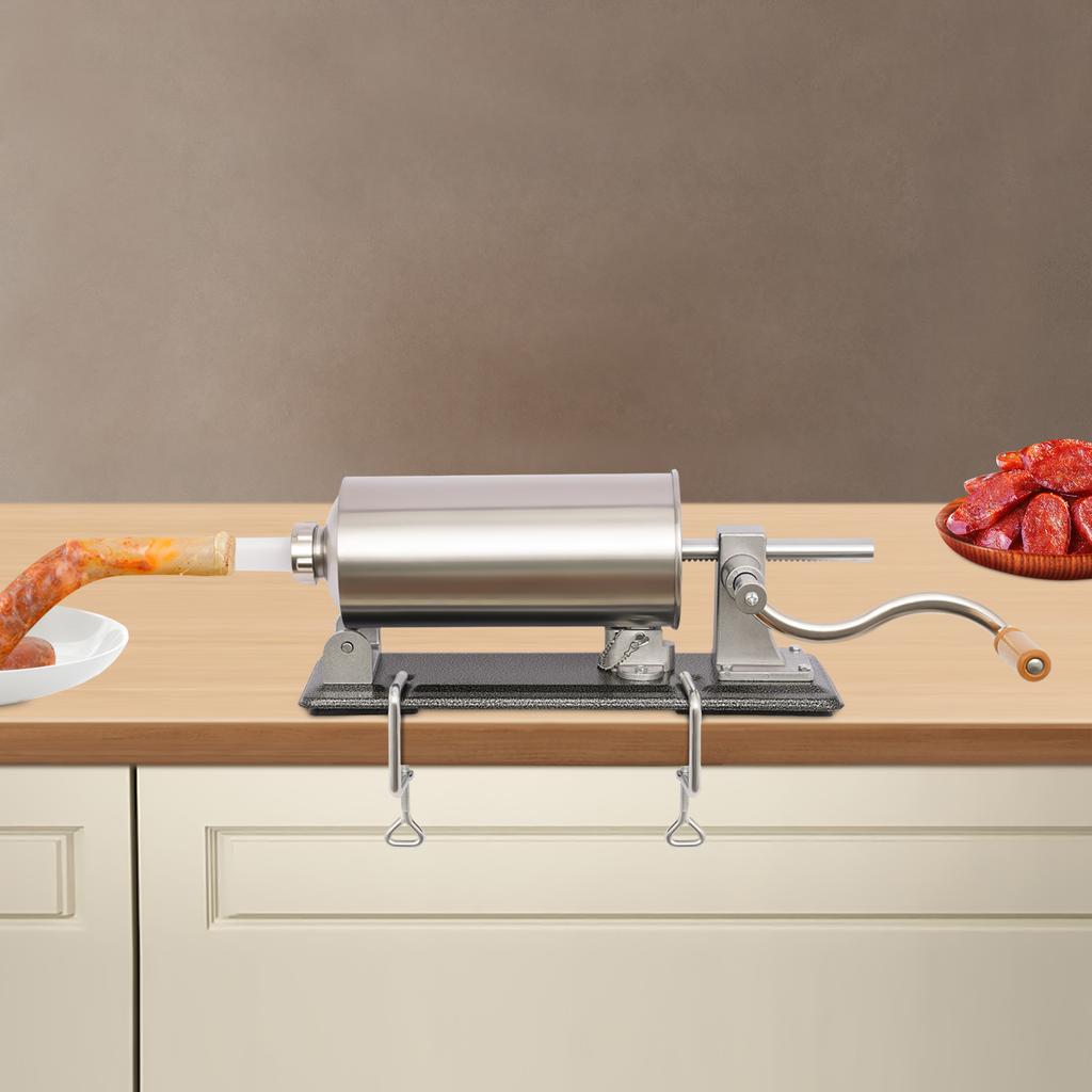 4L Wurstfüllmaschine - Horizontale manuelle Fleischfüllmaschine, Edelstahl-Wurstmacher mit 8 Füllröhrchen (1,6-2,9 cm)