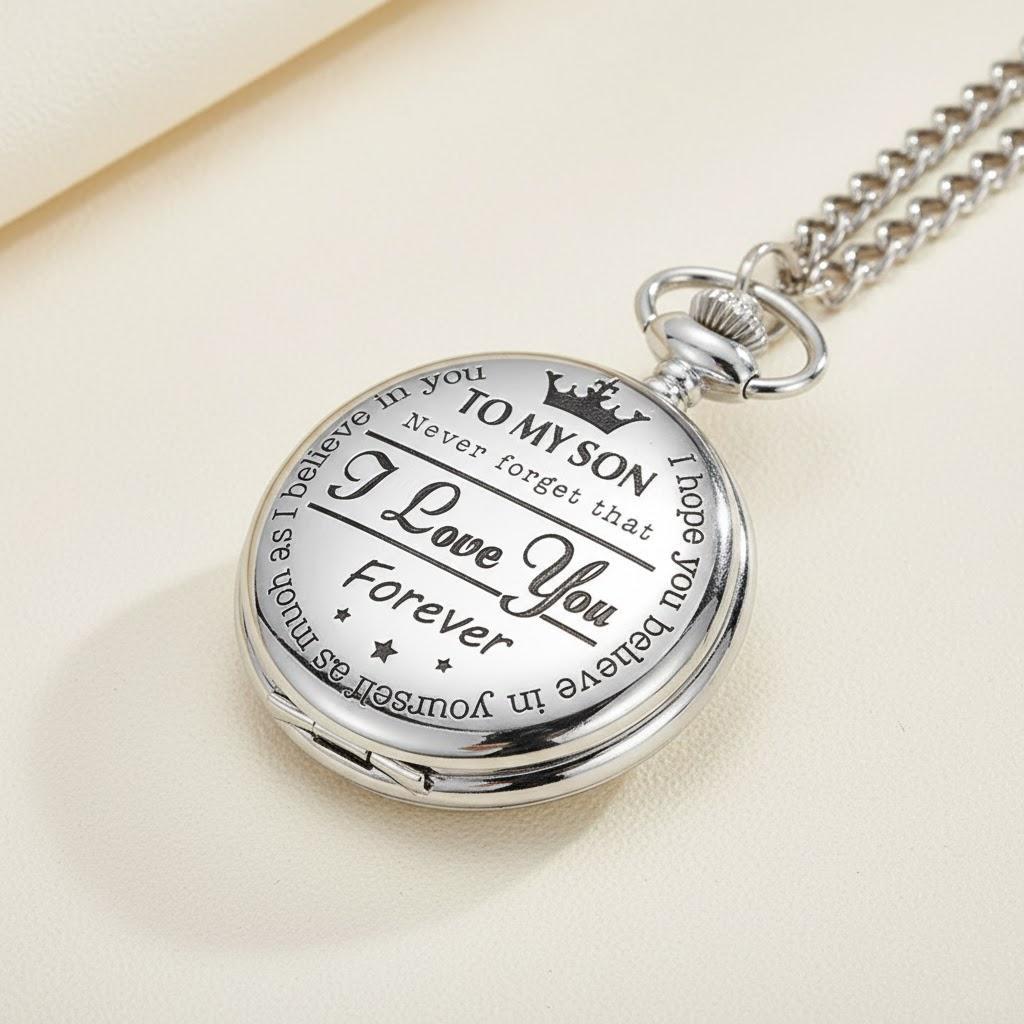 Vintage Round Pendant Pocket Watch for Son Roman Numeral Dial Chain Perfect Gift for Christmas Birthday Graduation