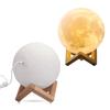 Moon Night Lamp USB Rechargeable Dual Colors Lighting Moon Light Ball with Wooden Stand for Home Bedroom 8cm