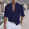 Cămașă de in ușoară pentru bărbați, casual, cu nasturi, cu mânecă lungă, textură de lucru, tricou simplu, top pentru vacanță la plajă