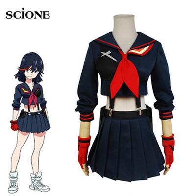 4ks sady japonské anime KILL La KILL Matoi Ryuko Cosplay Kostým Tričko Sukně Rukavice Pásek Školní uniforma Navy Sailor Suit