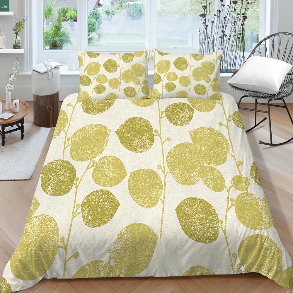 Familiesengetøy Enkelt Dobbeltseng Full Størrelse Plantetrykkserie Sengetøy Bladmønster Putetrekk og Dynetrekk Vaskbart Hjemmedekorasjon