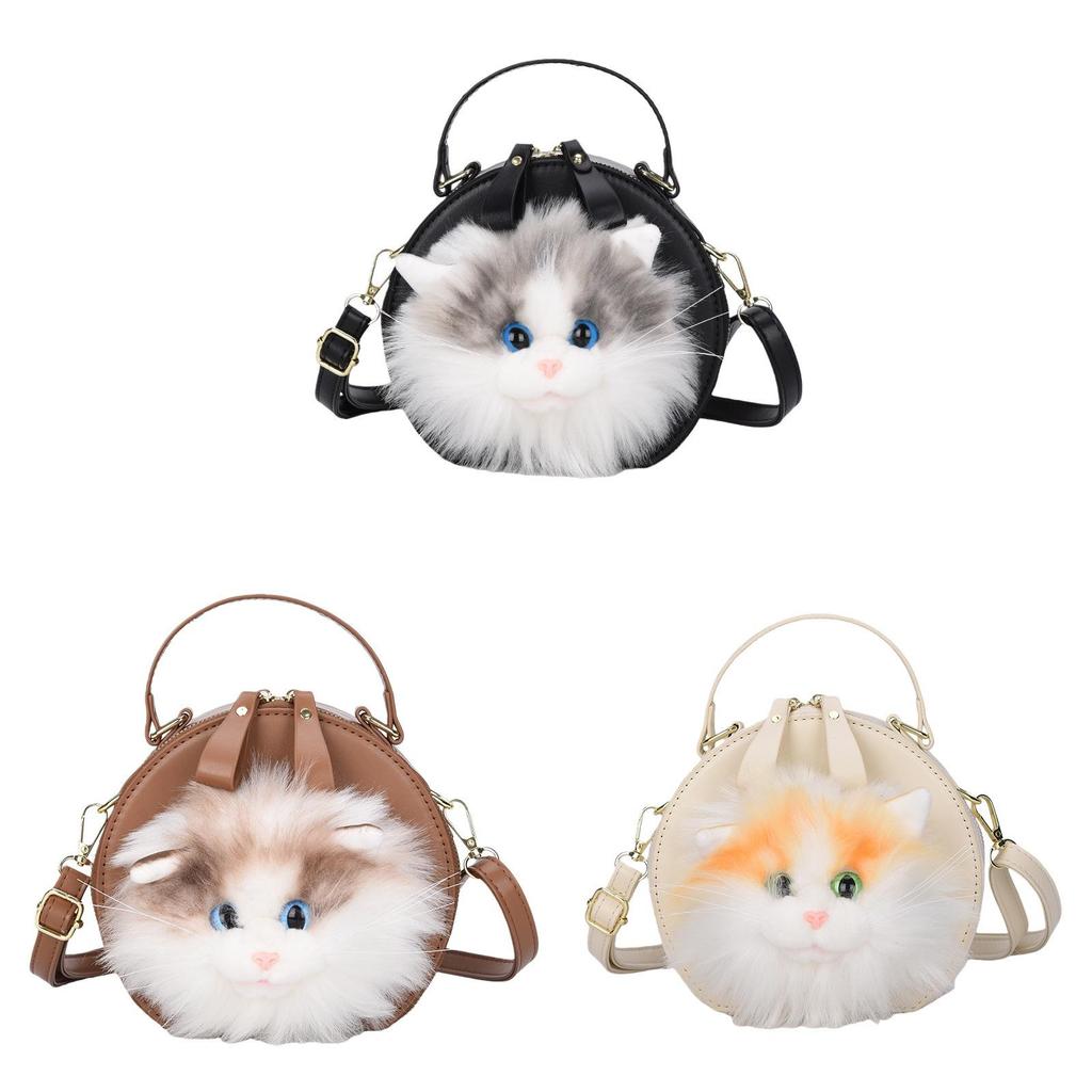 Borsa Piccola a Tracolla Peluche Gatto con Chiusura a Zip per Uso Quotidiano Casual