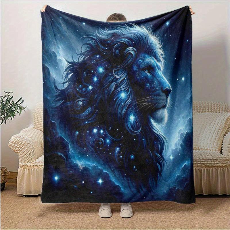 1pc Starry Sky Majesty Lion Blanket  Soft Throw for Home Decor, Living Room, Travel, Camping, Car Blankets, Beach