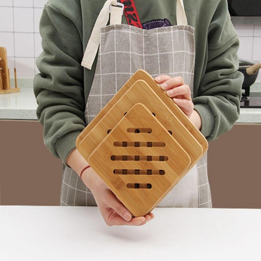 2Pcs Japanese Style Bamboo Pot Holder Square/Round Drink Insulation Pad Dishes Stand  Tableware