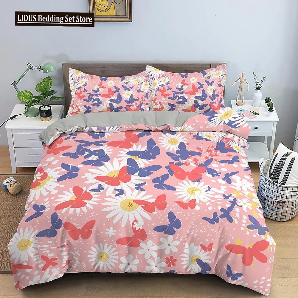 

Комплект постельного белья с 3D-печатью, узор «Бабочки», пододеяльник, покрывало, одинарный, двуспальный, королевский размер, пододеяльник с наволочкой 2/3 шт EU single(135x200cm)