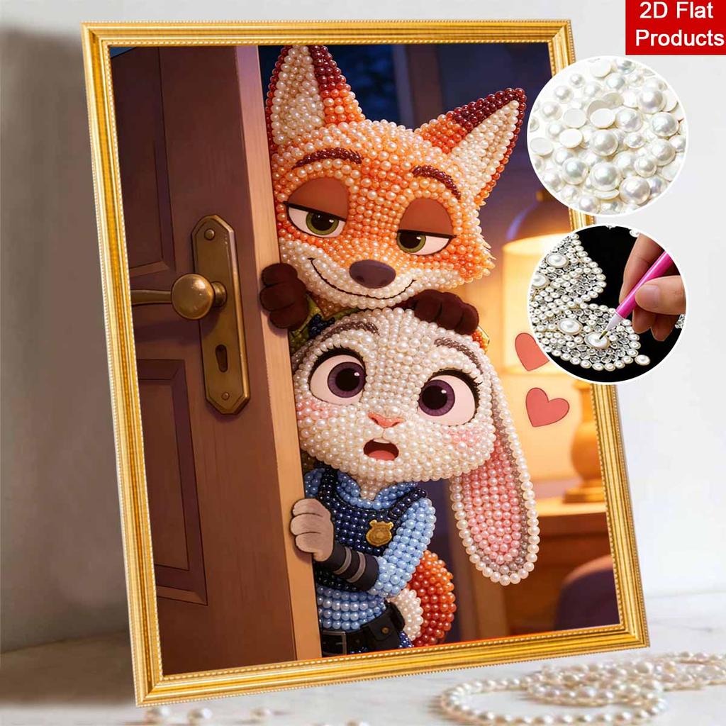 Disney Zootopia Nick & Judy Pearl Painting Handmade Diy Pearl Art Painting Simple Living Room Hanging Painting Decoration