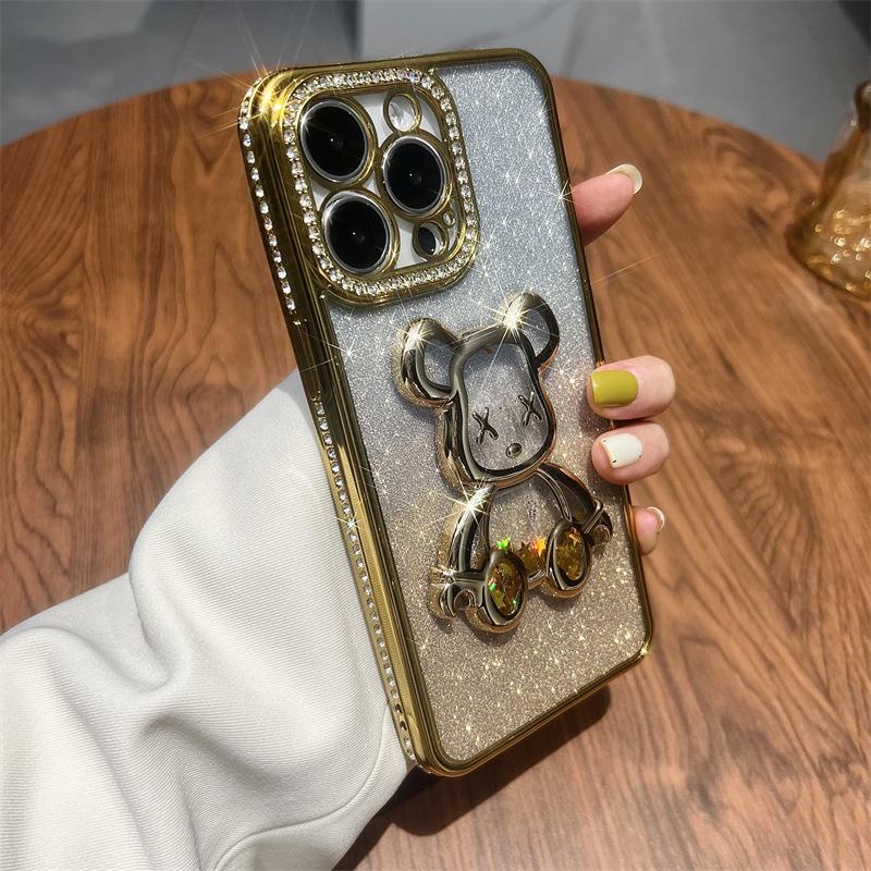 

Quicksand блестки гальванопокрытие жестокий медведь для iPhone16 мобильный телефон чехол 15 стразы постепенное изменение 13 Apple 13 прозрачный чехол iPhone 11ProMAX золотой