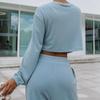 Women Solid Color Long Sleeve O Neck Hoodies Suit Autumn Winter Loose Top Wide Leg Pants