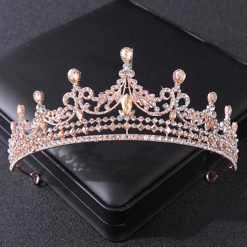 Rose Gold Color Crystal Tiaras And Crowns Rhinestone Prom Princess Diadem Wedding Bridal Hair Accessories Jewelry Crown Tiara