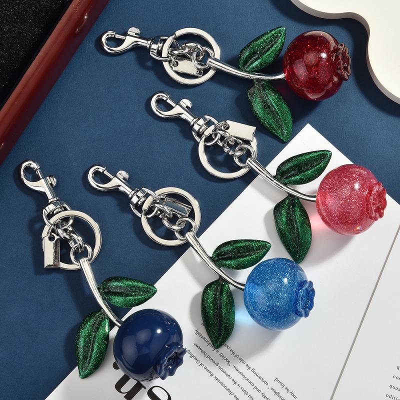 Sparkling Cherry Blueberries Pendant Keychain Summer Fruits Cherries Keyring For Women Men Jewelry Bag Pendant Accessories Gift