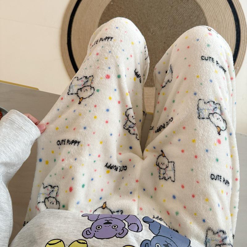 Damen Cartoon Flanell Fleecegefütterte Pyjamahose - Warmer Herbst-/Winterstil