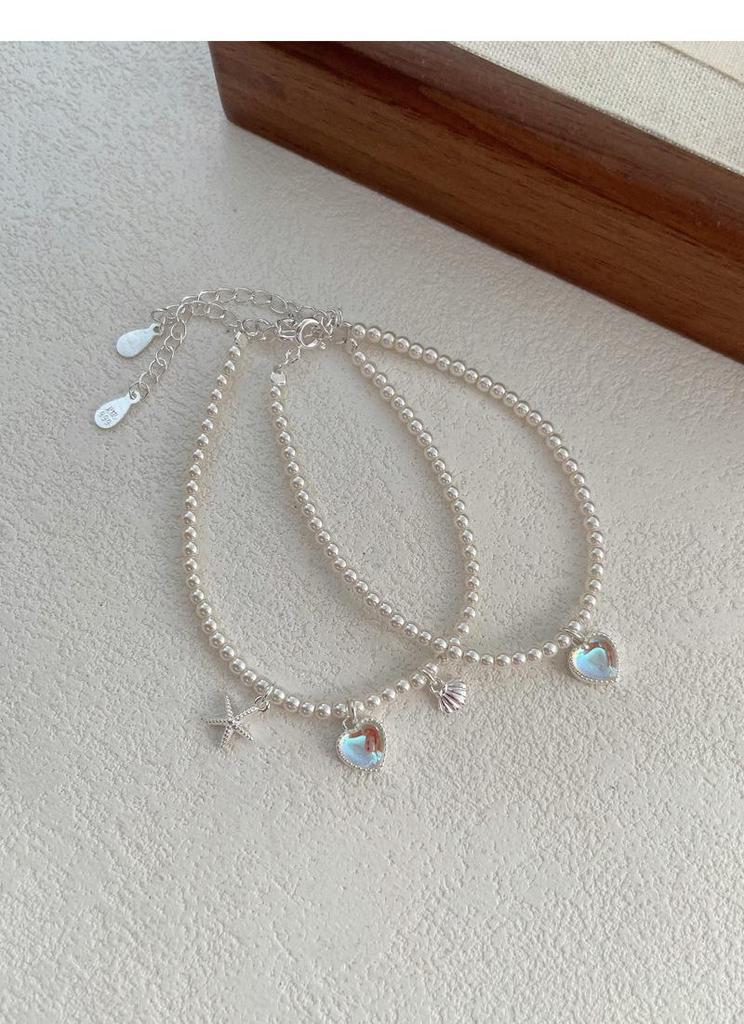 Color-Changing Heart Moonstone and Pearl Sterling Silver Bracelet - High-End Light Luxury Women’s Beaded Bracelet