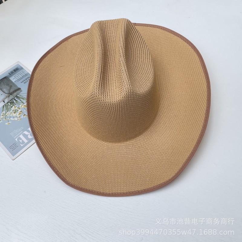 Summer New Simple Sunshade Straw Hat Jazz Sunscreen Hat Women's Irregular Brim Western Cowboy Sun Hat Tide