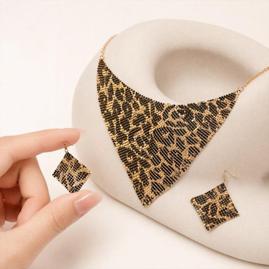 Yousheng 2Pcs/Set Necklace Earrings Set, Adjustable Golden Leopard Print Necklace Hook Earrings Set for Women, Animal Print Accessories for Parties