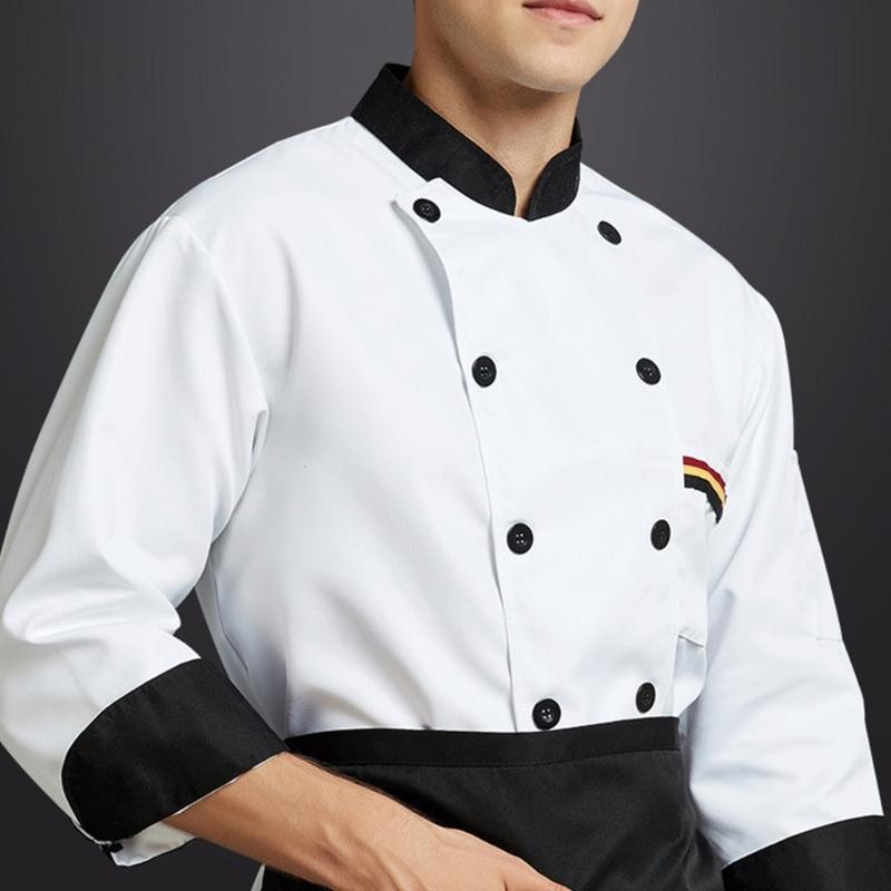 Double Breasted Chefs Coat Lightweight Chefs Jacket Color Stitching Chefs Uniform Hotel Restaurant Shirt Work Clothes