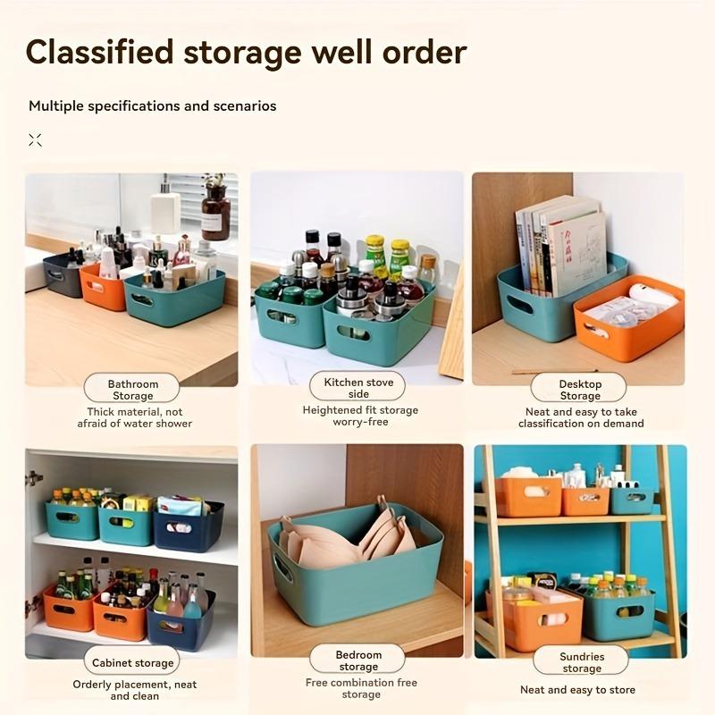 5pcs Plastic Storage Basket Desktop Organizer Bin with Handles for Cosmetics Toiletries Kitchen Snacks Sundries