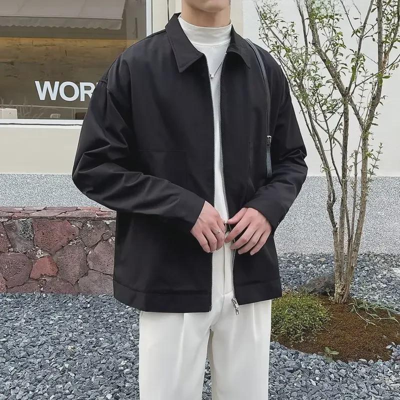 2023 Men's Slim Lapel Casual Jacket with Double Zipper – Trendy Spring/Autumn Workwear