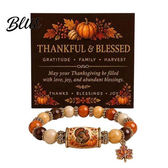 Thanksgiving Beaded Bracelet for Women Holiday with Greeting Card Gift Maple Leaf Charm Elastic Stretch Fall Harvest Jewelry Theme Women
