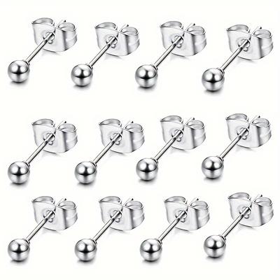 12pcs/set Simple Classic Stainless Steel Minimalist Big Small Round Ball Stud Earrings for Men Women Daily Jewelry Size 2-10mm
