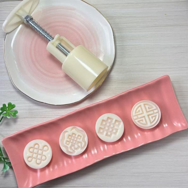Chinese Knot Pattern Mooncakes Molds Set With 4 Interchangeable ABS Plastic Press Easy to Clean Baking Pastry Tool