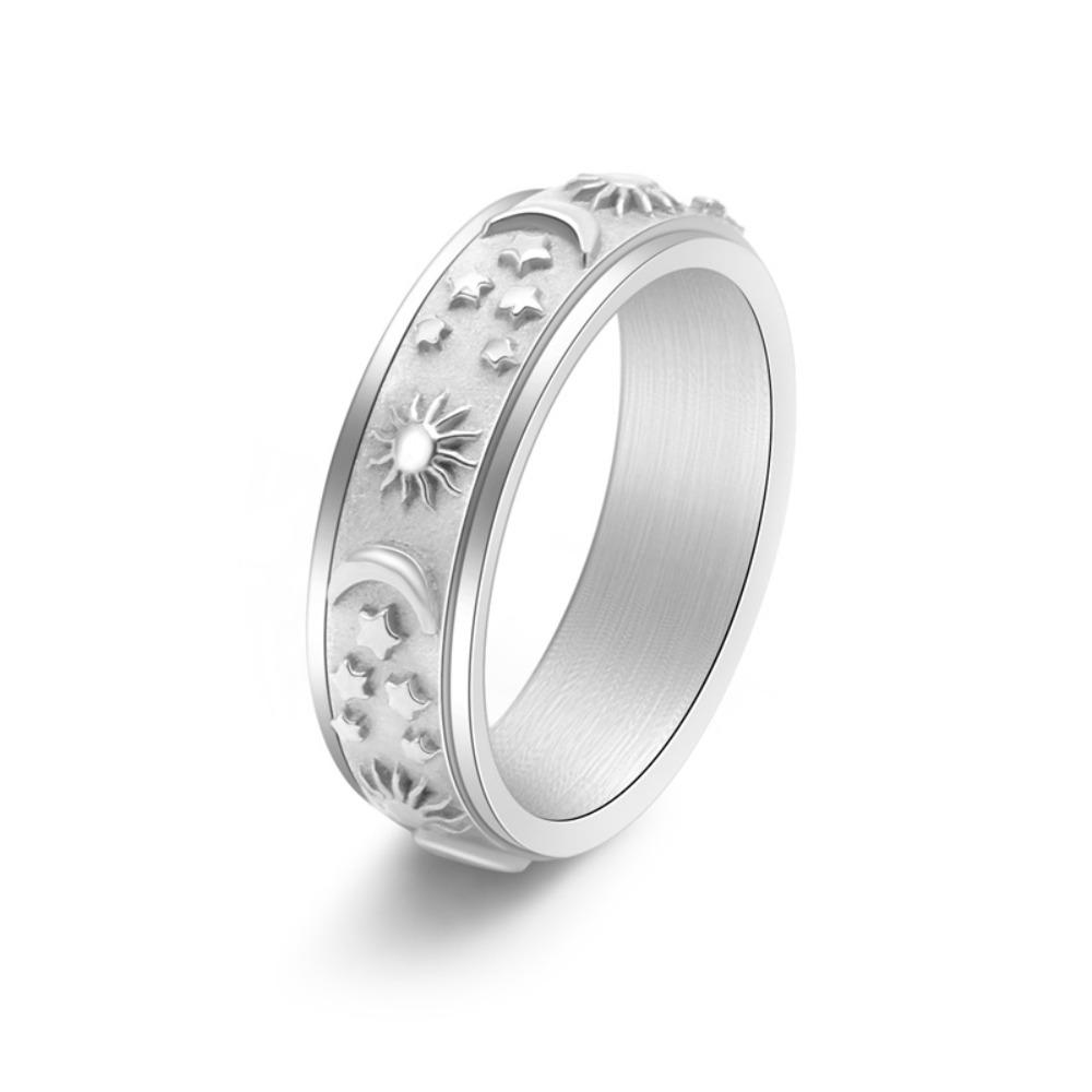 6mm Rotating Star Moon Sun Ring for Women Stress Relief Elegant Jewelry